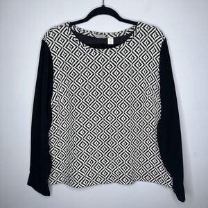 Chico’s Women’s Geometric Jacquard Amya Top 3/4 Sleeve Size 2 Large